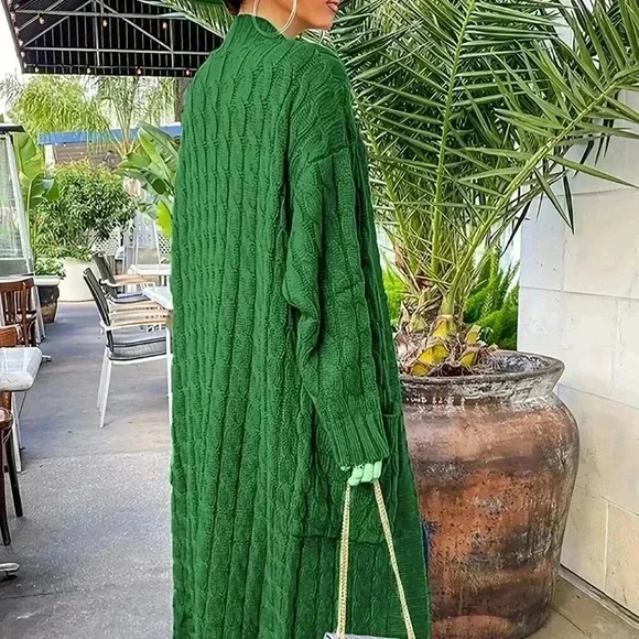 Green Casual Women's Crew Neck Cardigan - Picture 3 of 4